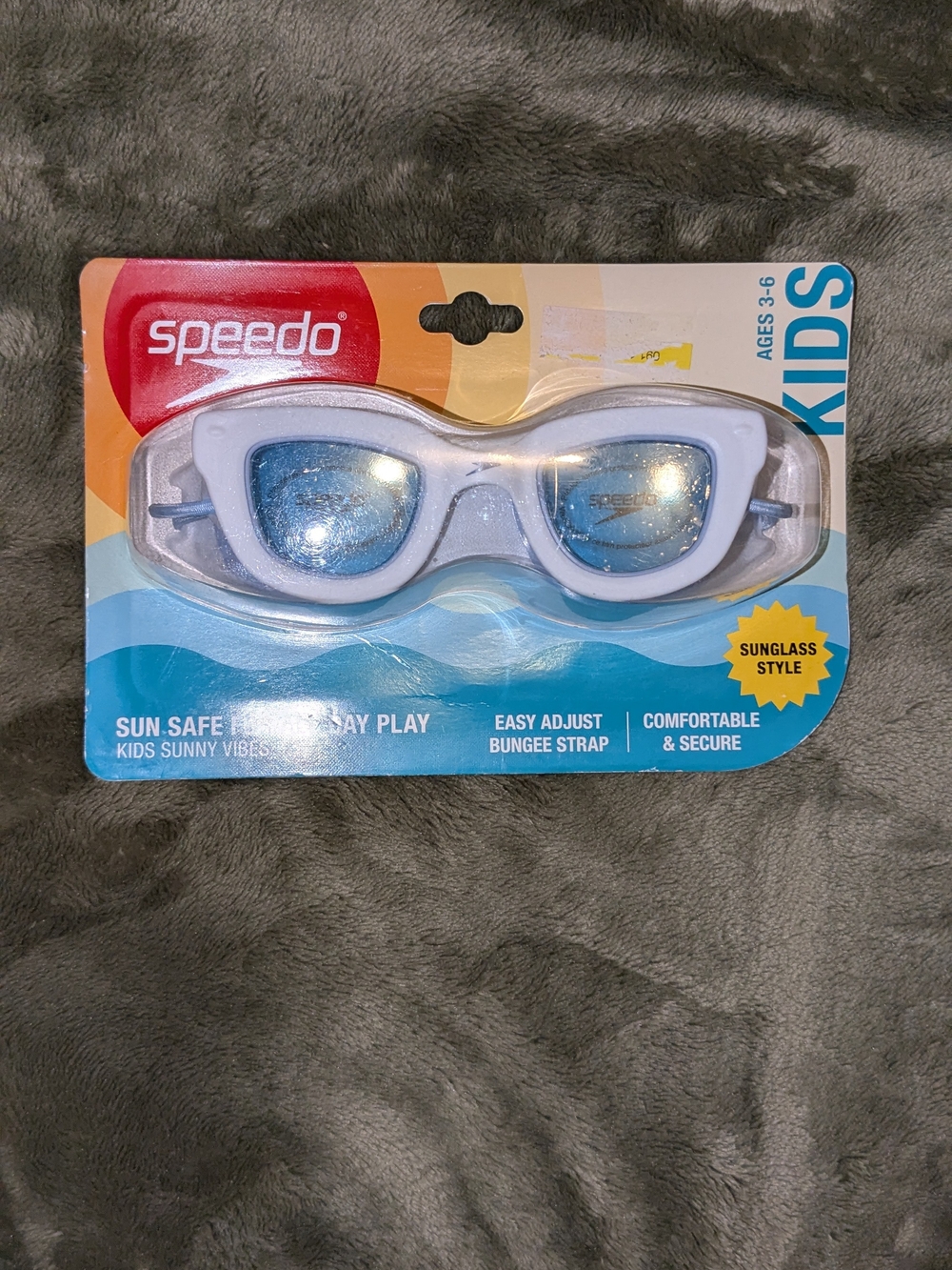 Speedo White Frame Kids Sunglass-Style Swim Goggles with Blue Mirrors